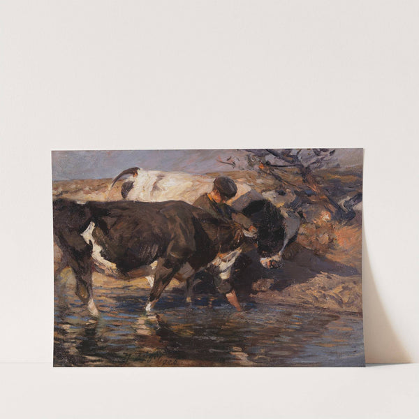 Treiber mit zwei Rindern an der Furt (1906) by Heinrich Von Zügel