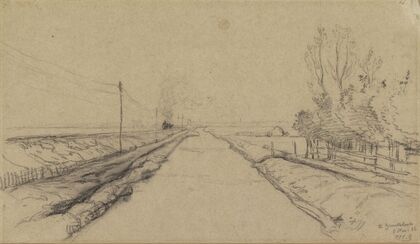 Trein in een polderlandschap