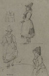 Trois études de costumes féminins (face et profil)