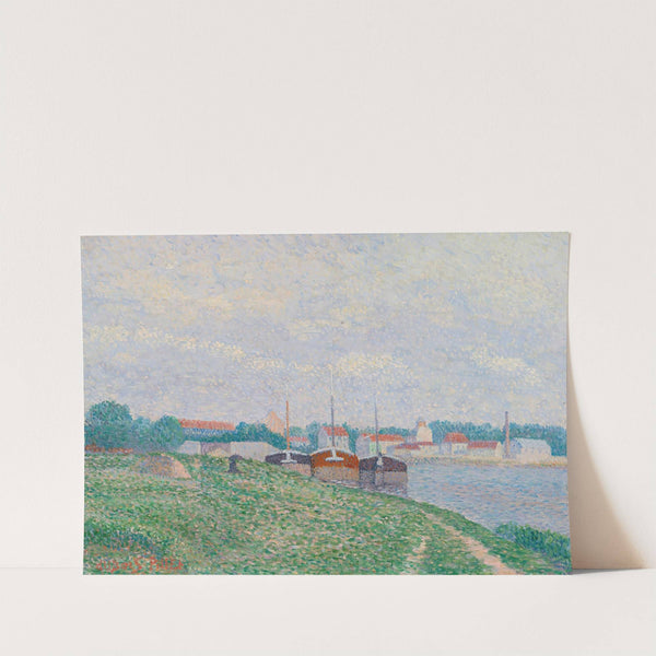 Trois Péniches Amarées Aux Abords D&#039;une Ville Industrielle by Albert Dubois-Pillet