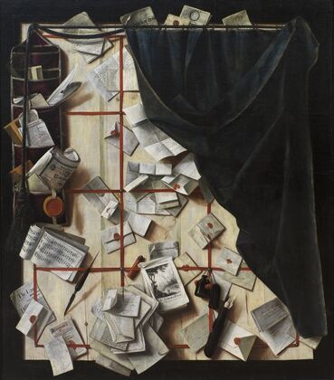 Trompe L’oeil. Board Partition With Letter Rack And Music Book