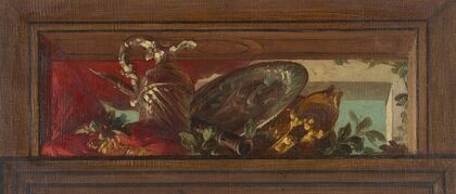 Trompe l’oeil design of ewer and clarinet (19th Century)