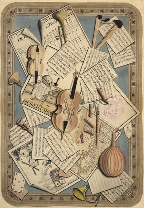 Trompe l’œil of music instruments and scores (18th Century)
