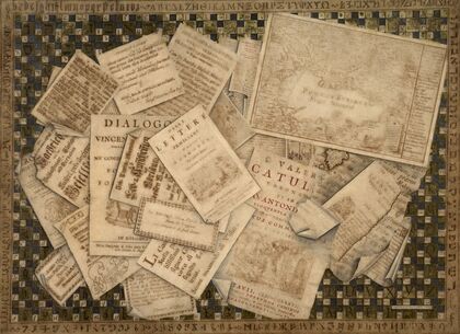 Trompe l’œil of prints and of an alphabet sampler (18th Century)
