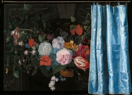 Trompe-l’Oeil Still Life with a Flower Garland and a Curtain — size preview