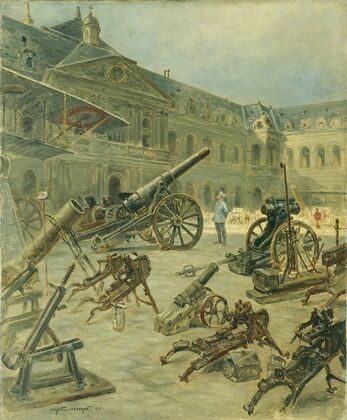 Trophées de guerre dans la cour des Invalides, en 1917