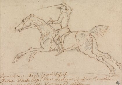 ‘True Blue Beat by Whitefoot’; Galloping to Left, with Jockey Up Whipping-On