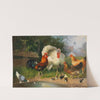 Truthahn, Hahn, Hühner, Küken und Taube an der Tränke by Julius Scheuerer