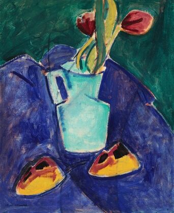 Tulips in a Green Vase