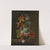 Tulips, roses, an iris and various flowers in a glass vase on a stone ledge by Simon Verelst