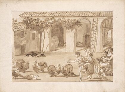 Turkeys in a Venetian Farmyard, the third drawing in Tiepolo’s series of 59 scenes of contemporary life. — size preview