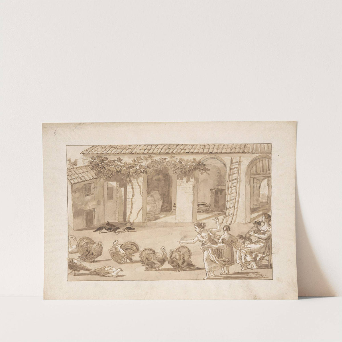 Turkeys in a Venetian Farmyard, the third drawing in Tiepolo’s series of 59 scenes of contemporary life. (ca. 1791) by Giovanni Domenico Tiepolo