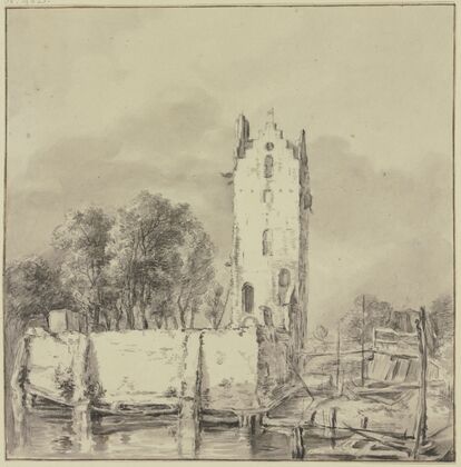 Turm bei einer Mauer, von Wasser umgeben