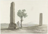 Twee fragmenten van zuilen van de tempel van Zeus Olympus op afstand van halve mijl van rivier Anapus