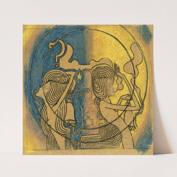 Twee gestileerde vrouwelijke figuren met klok in de hand (1868 - 1928) by Jan Toorop