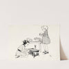 Twee meisjes spelend met een speelgoedfornuis by Miep de Feijter