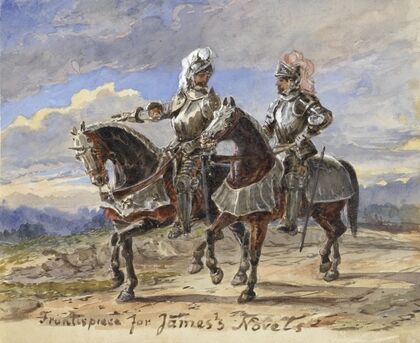 Twee ridders te paard in een landschap
