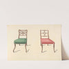 Two chairs with red, green cushions by Thomas Sheraton