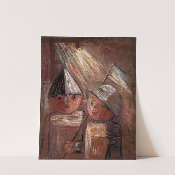 Two children with a flag by Tadeusz Makowski