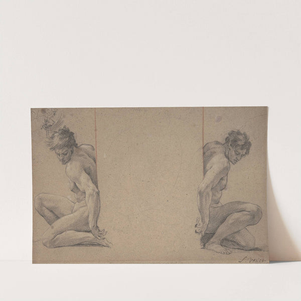 Two Crouching Nude Male Figures by Simon Vouet