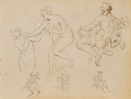 Two Female Nudes; Seated Male Nude
