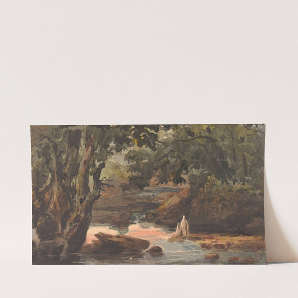 Two Figures in Stream, Bordered by Large Trees by Thomas Sully