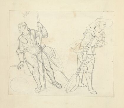 Two figures with various aspects of their garments diagrammed