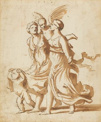Two Girls Accompanied by Cupid