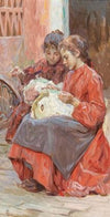 Two Girls Engaged in Needlework