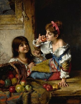 Two Girls With Apples And Pears