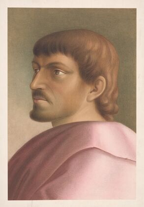 Two heads from the fresco of the Tribute Money (1861)