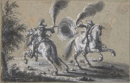 Two Horsemen Shooting at Each Other