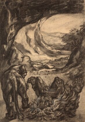 Two lions in a cave — size preview