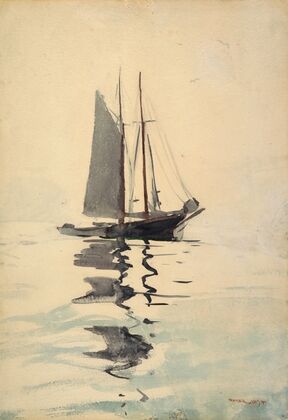Two-masted Schooner with Dory