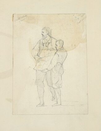 Two men displaying a piece of paper, upon which one has made some marks with a compass