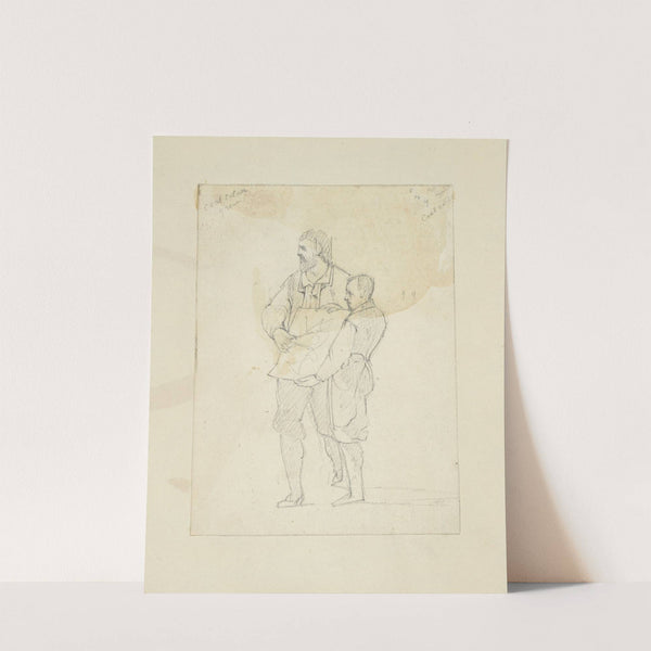 Two men displaying a piece of paper, upon which one has made some marks with a compass by Stewart Watson