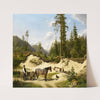 Two men with carts in front of a pine forest by Carl Bøgh