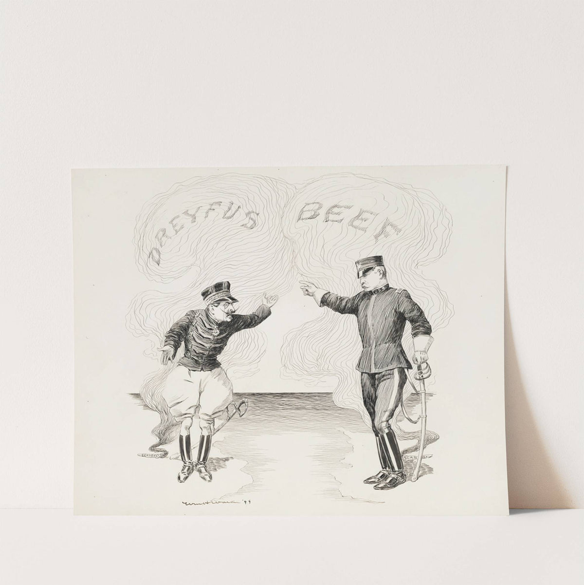 Two military men, one from France and the other from the U.S., confront each other over scandals in the other’s country while disregarding their own (1899) by William Henry Walker