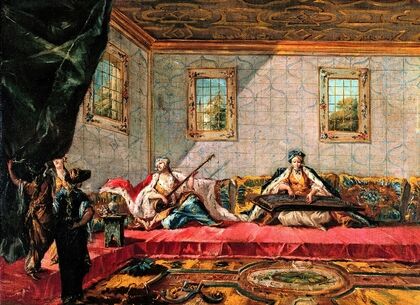 Two Odalisques Playing Music in the Harem