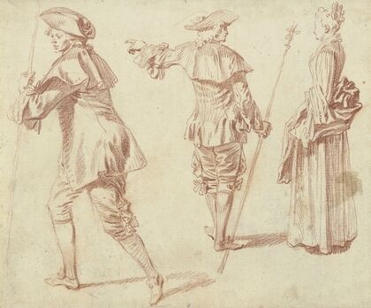 Two Pilgrims and a Standing Woman in Profile