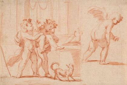 Two Putti Carrying a Third Putto; Another Putto from the Rear