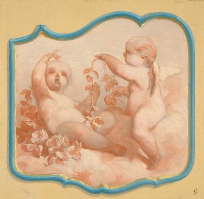 Two putti seated on clouds