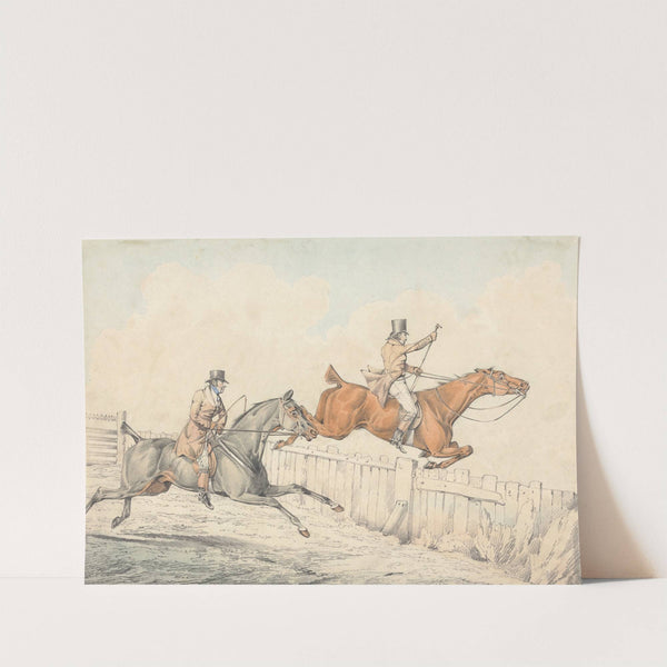 Two Riders Jumping a Wooden Fence by Henry Thomas Alken