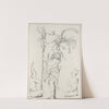 Two seated figures flanking one standing figure by Antonio del Río