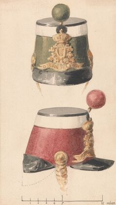 Two Shakos of the Dublin Militia; One Green, One Red