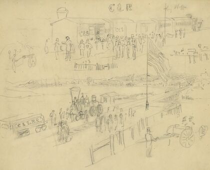 Two sketches of a depot on the Charleston & Savannah Railroad
