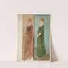 Two sketches of a woman (dressed in red, in green) – costume studies for a play by Edwin Austin Abbey