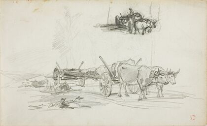 Two Sketches of Oxen Hauling a Log