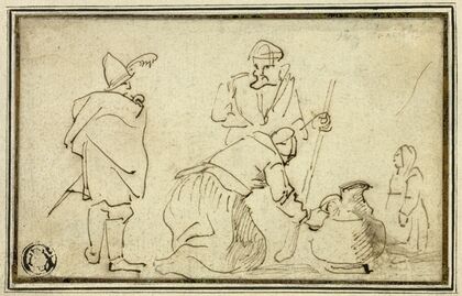 Two Soldiers, Woman with Jug and Child