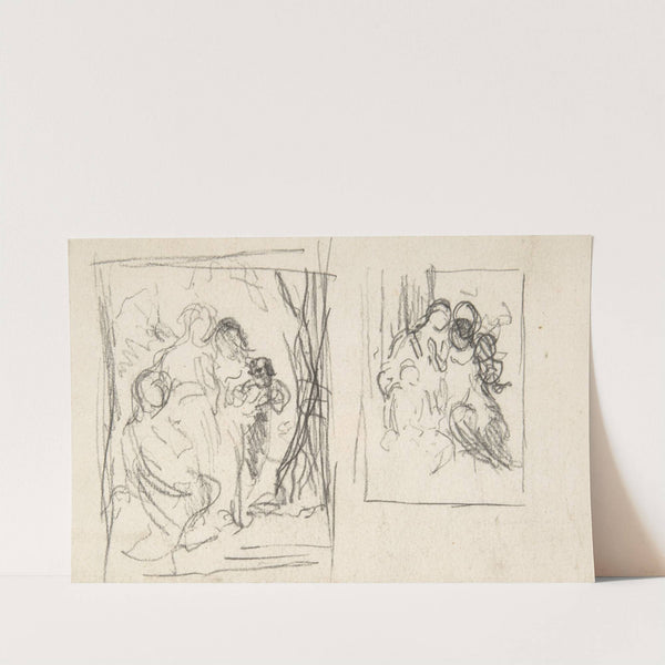 Two studies for a figure composition, including three women and a child by Narcisse-Virgile Diaz de La Peña